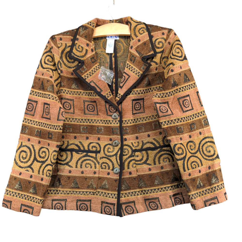 BFA Classics Women's Tapestry Jacket Medium Multi Aztec Shoulder Pads Vintage